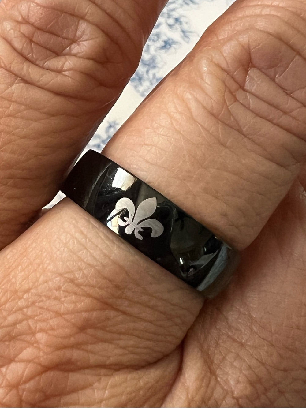 Mens Ring Size 10 Gunmetal Fleur De Lis Band #1012